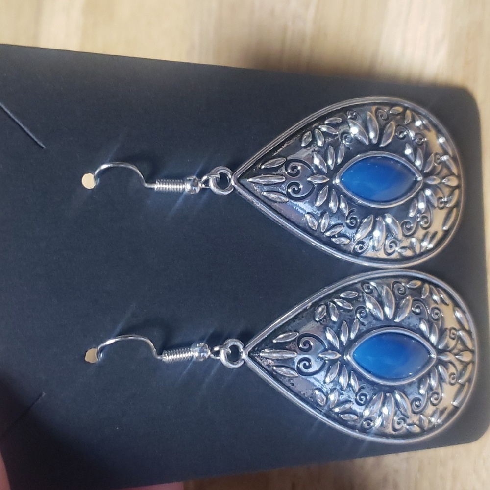 Blue dangle with silver earrings